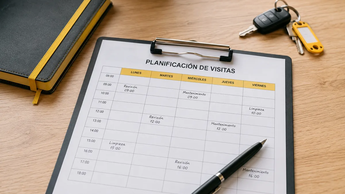Cuadrante semanal de visitas de mantenimiento sobre una mesa (imagen ilustrativa)